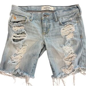 Abercrombie & Fitch Light Wash Distressed Denim Bermuda Shorts
